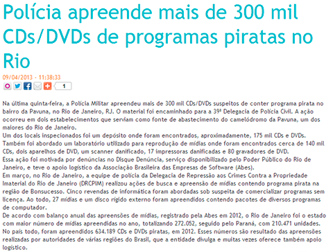 Polícia apreende mais de 300 mil CDS e DVDs de programas piratas no RJ
