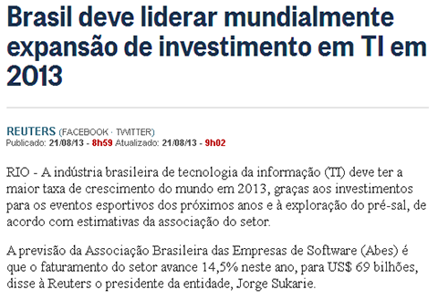 Brasil deve liderar mundialmente expansão de investimento em TI em 2013  