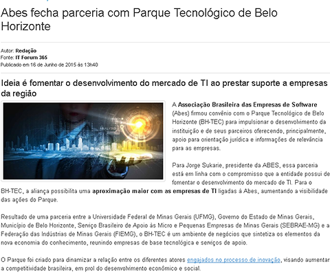 Abes fecha parceria com Parque Tecnológico de Belo Horizonte