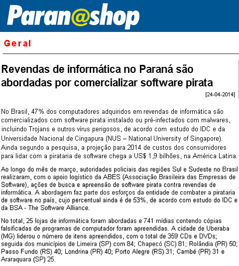 Revendas de informática no Paraná são abordadas por comercializar software pirata 