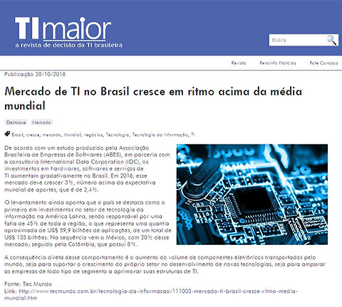 Mercado de TI no Brasil cresce em ritmo acima da média mundial